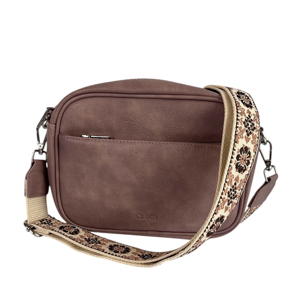 Crossbody Bag Mauve with Wide Boho Strap Vegan Leather CLUCI NEW